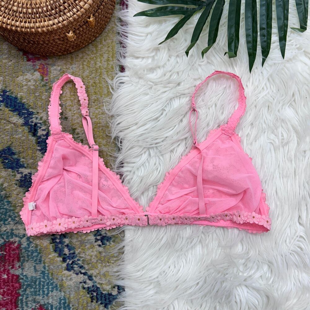 Aerie Pink Daisy Flower Lace Triangle Bralette Large Lightweight Sheer - Picture 2 of 4